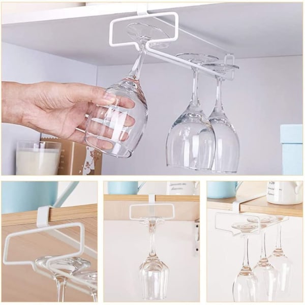 2-pakks VinGlassholder Stativ Henger Under Skap VinGlass Stativ Ingen Boring Henger Champagne Goblets Oppbevaring Organizer, Hvit