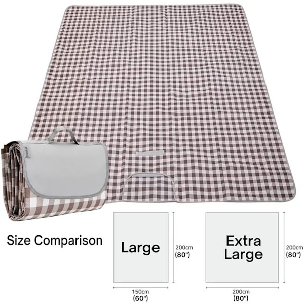 Ekstra stort 203 x 203 cm strandtæppe, udendørs picnictæpper, foldbart og let (brun, 203 x 203 cm)