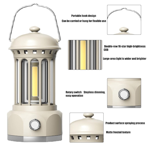 Campinglys, LED Camping Lanterner Lys, Trinløs Dæmpning Campinglys Hjem Akutlys til Nød, Vandreture, Strømafbrydelser, Hjemmeindretning, Hvid white