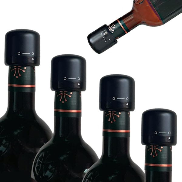 Vinstopp, 4-pack Läcksäkra Vinstoppar Låsbara Återanvändbara Vinflaskproppar, Förseglade Vinbevarare Korkar, Flaskproppar Sparare för Vin