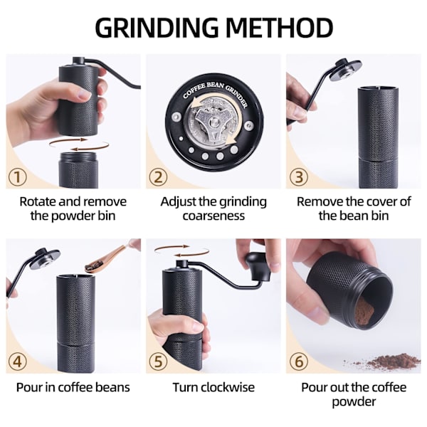 Kaffekværn med Manuel Justering, Bærbar Kaffebønne Kværn til Håndbrygning, French Press, Espresso