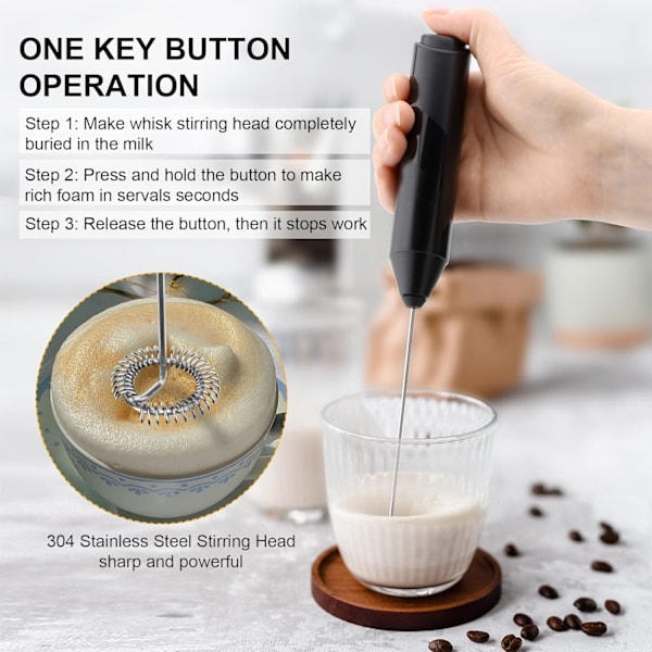 Elektrisk Melkeskummer Håndholdt med Stativ i Rustfritt Stål, Cappuccino Skummer, Visp Drikkemikser Mini Blender for Kaffe, Latte, Matcha, Varm Sjokolade