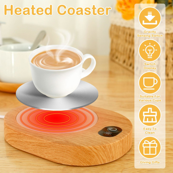 Kaffe Mugg Värmare USB Kopp Värmare för Skrivbord 55-65℃ Konstant Temperatur Uppvärmd Coaster Pad med halkfri bas och Gravity Sense Switch