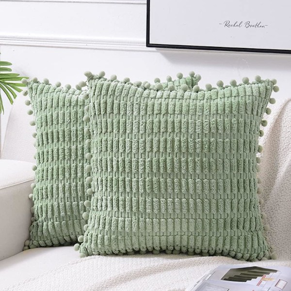 Pakkedekorative putetrekk 45x45 cm med dusker for sofa, seng, stue, bondegård Boho hjemmeinnredning Light green