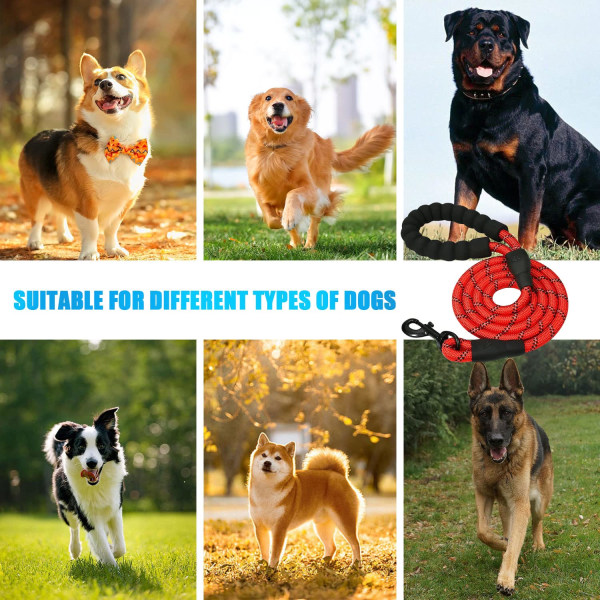 Hundesnor med blødt polstret håndtag og stærkt reflekterende hundesnore, behageligt stærkt rebtræningssnor til små, mellemstore og store hunde (rød)