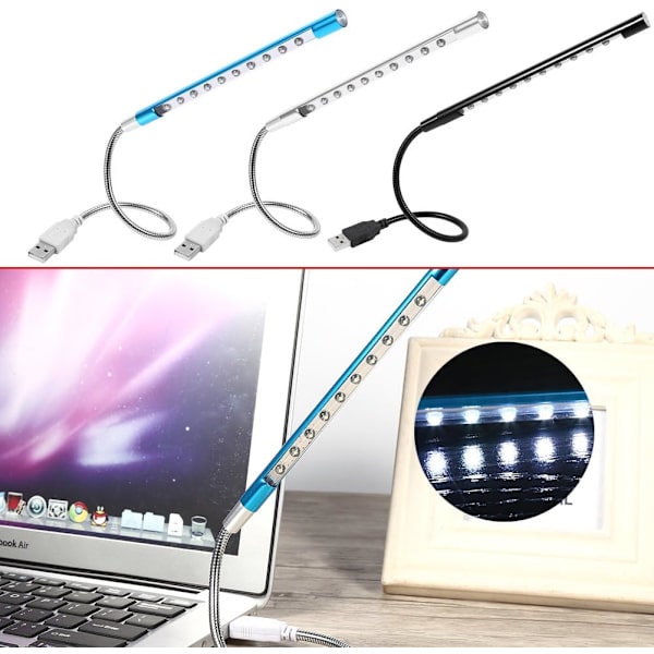 Mini Läslampa 10 LED Super Starka Läslampor USB Flexibel Portabel Reselampa för Att Läsa Böcker