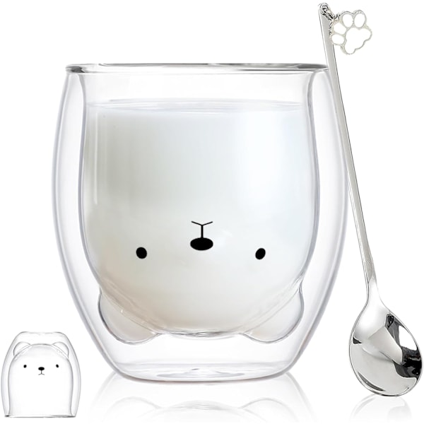 Katt Björn Glas Te Kopp Flaska Muggar, Söt Mugg, Dubbelväggiga Glas Espresso Kaffekopp, Mjölkkopp, Kontor och Personlig Födelsedag (Björn)