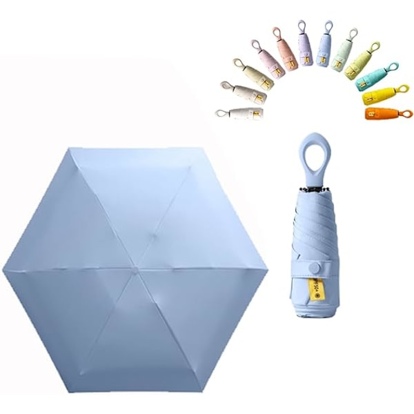 Mini rejse paraply, håndtag med løkke, belagt stof, solbeskyttelse/UV-beskyttelse UPF 50, kompakt sammenklappelig paraply til drenge, piger og børn sky blue