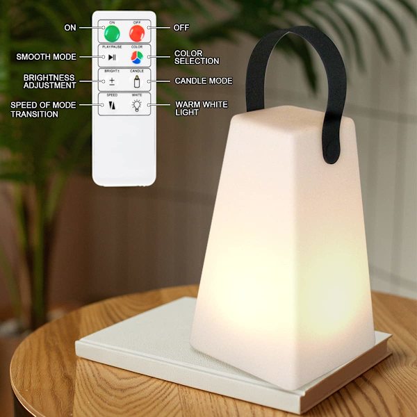 Trådløs RGB Dimbar Bordlampe for Utendørsbruk, Bærbar Bordlampe med 8 Bånd Fjernkontroll for Utendørs, Hage, Stue, Terrasse, Firkantet Innendørs Lykt