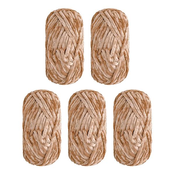 5 Pak Super Blød Chenille Fløjl Garn Strikuld Tyk Varmt Hæklet Strik Garn til Kunststrik Dukke DIY Taske Trøje 500g, Lysegrøn Light Khaki