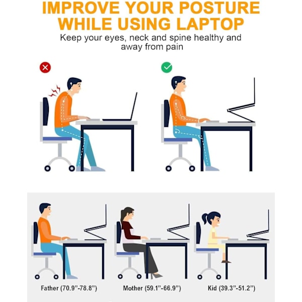 Foldbar bærbar computer stander, bærbar stand justerbar højde med varmeventil, bærbar computer stander kompatibel med MacBook Air/Pro 17\" bærbare computere, sølv