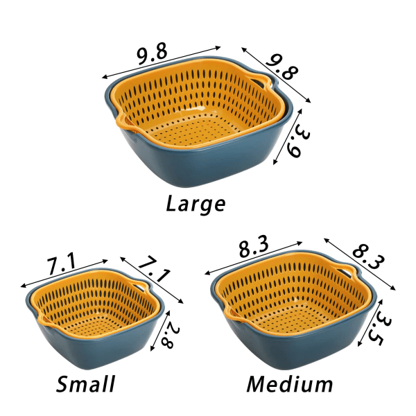 6-pak Grøntsagsvaskekurv, 2-i-1 Afdrypningssi & Skål Sæt, Køkken Frugtvaske Skål og Si, Afdrypningsbassin og Kurv