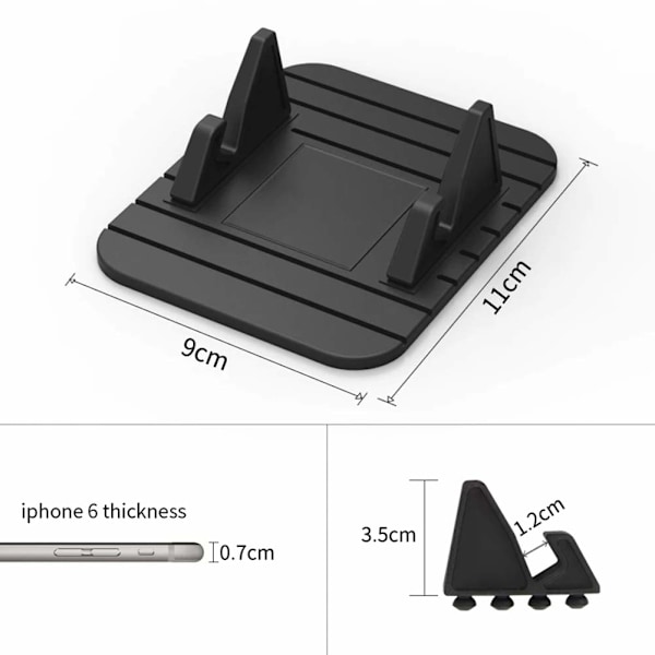 Auton kojelaudan silikoninen puhelinpidike, yleismallinen liukumaton matto puhelinautoteline yhteensopiva iPhone 11 Pro Max XS XR X 8 7 Galaxy Note S10:n kanssa, musta