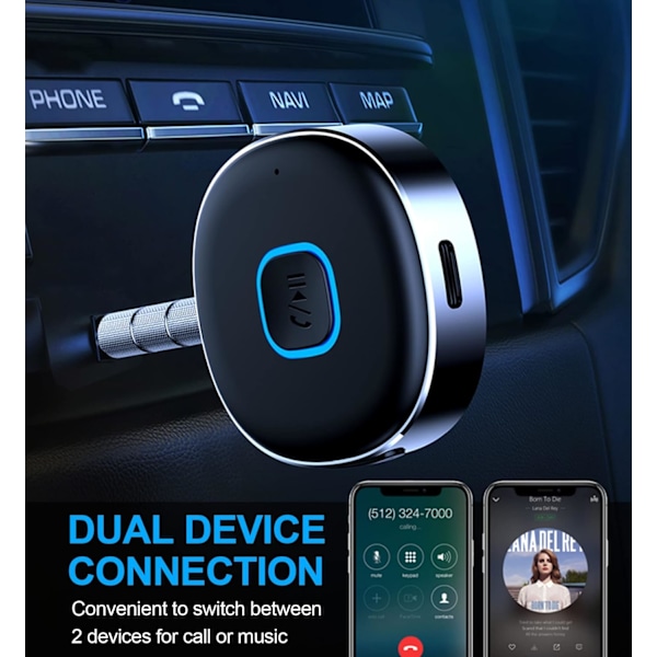 Bluetooth Aux-modtager til bil, 3,5 mm Aux Bluetooth-biladapter, Bluetooth 5.0-lydmodtager til bilstereo/hjemmestereo/kablede hovedtelefoner/højttaler