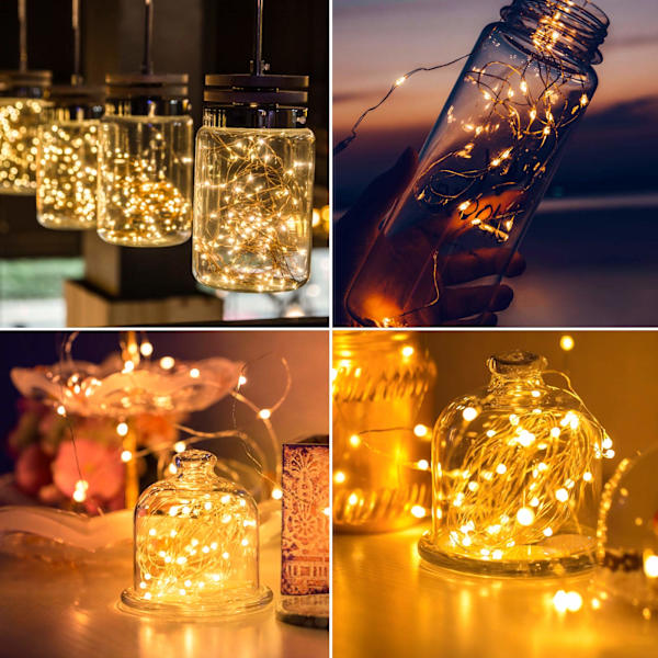 Valosarja, 100 kpl 10M LED-valosarja, IP65 vedenpitävä valosarja, 8 tilaa, paristokäyttöinen LED-valosarja (lämmin valkoinen)