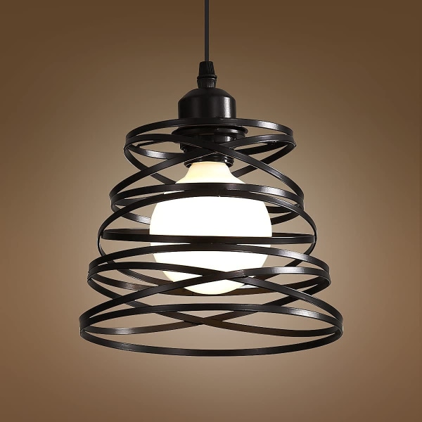 Vintage Industriell Pendellampe, E27 Industriell Lysekrone med Spiraltrådskjerm, Retro Metall Taklampe, Svart