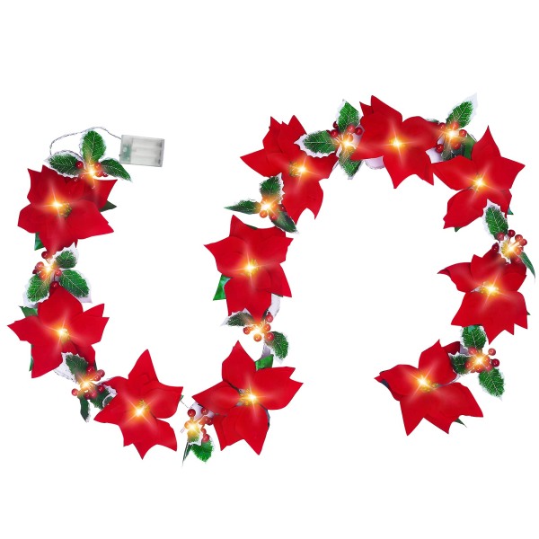 9,8 Ft Valaistu joulutähti jouluseppeleen valot punaisilla marjoilla ja hollynlehdillä, joulukoristeisiin sisä-/ulkolomasisustus