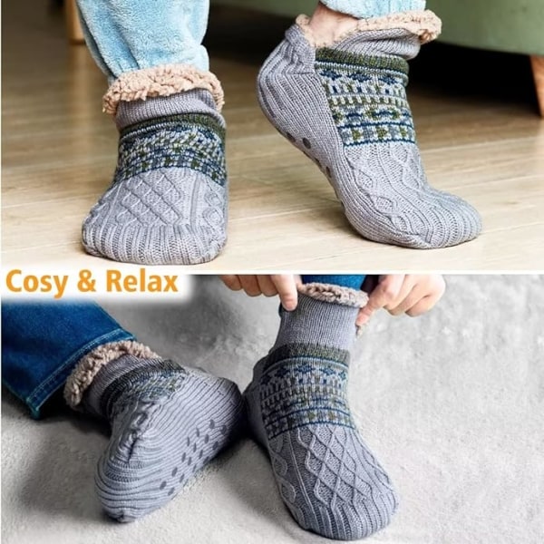 Toffelsockor för män och kvinnor, fluffiga strumpor med grepp, halkfria fleecefodrade, termiskt stöd, julklapp M 40-42 Grey 40-42