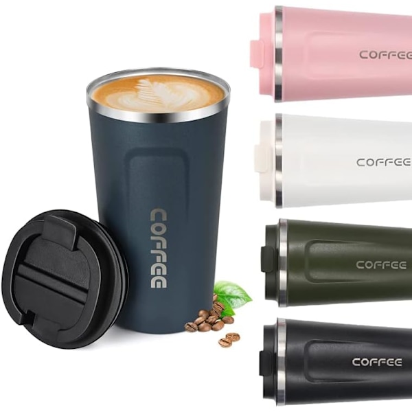 Resemugg, Isolerad Kaffekopp med Läcksäker Lock - Återanvändbara Kaffekoppar Resa - Bilkaffekopp - Rostfritt Stål Termosmugg, 380ml (Blå) blue