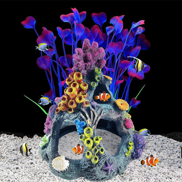 Resin Aquarium Coral Dekoration-Mountain Cave Ornaments för Betta Fish