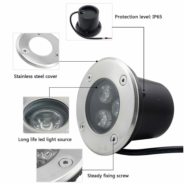 Goodia Upotettava LED-ulkovalaisin 1 KPL 3W IP65 Upotettava LED-valaisin Pyöreä Terassi 270 Lumen Ulkovalaisin, 230V AC85-265V Lämmin Valkoinen