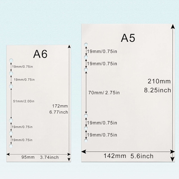 A5 Refill Papir, 3 Pakker 100GSM Tykt Refillpapir 6 Hull Fyll Innsatser Løse Ark Papir 135 Ark (270 Sider)