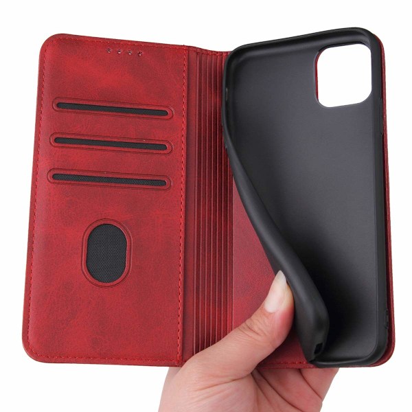 iPhone 11 Fodral Premium PU Läder Plånboksfodral med Korthållare Ställ Inbyggd Magnetisk Stängning Flip Folio Telefonskal för iPhone 11 - Röd