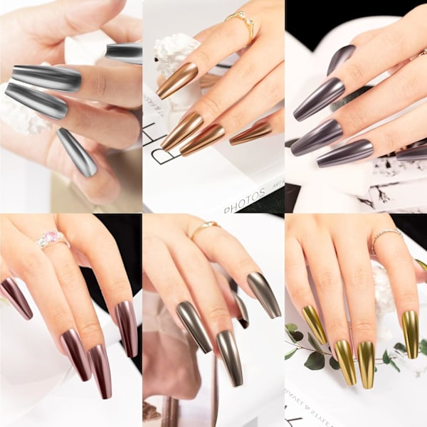 Krom nagellack 6-pack holografisk glitterglasyr nagelkonst dekoration reflekterande pigment