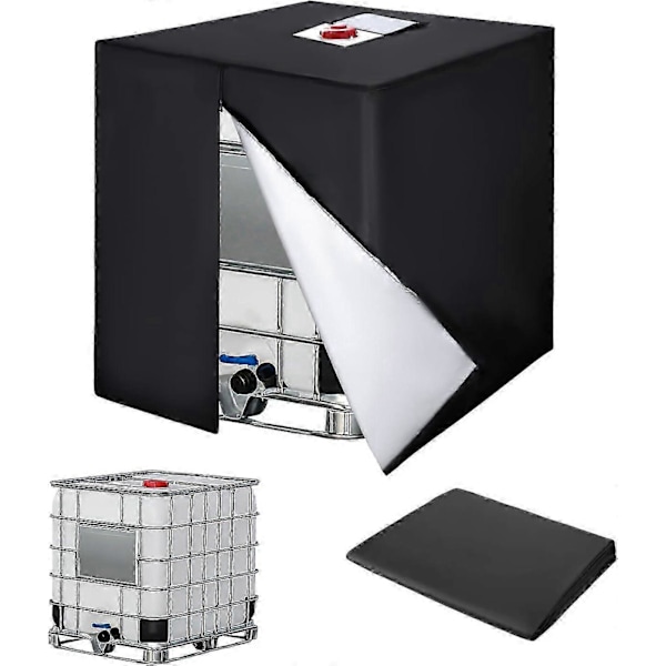 1000L IBC-säiliön suojus, 420D vesisäiliön suojus, UV-suojattu säiliön suojus, IBC-säiliön suojus vetoketjulla, 120 x 100 x 116 cm (musta) Black
