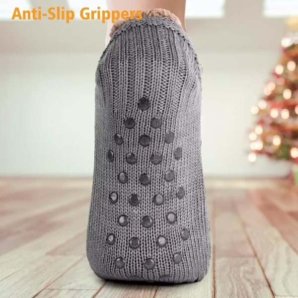 Toffelsockor för män och kvinnor, fluffiga strumpor med grepp, halkfri fleecefodring, termiskt stöd, julklapp XL 46-48 Grey 46-48