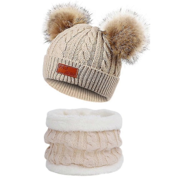 Hatt og skjerfsett for barn, høst og vinter, strikket ullhatt nakkedekke, varm babyhatt skjerf todelt sett