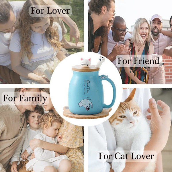 Kvinder Gave Kat Krus Julegave Sødt Keramisk Kaffekrus med Rustfrit Stål Ske Låg Nyhed Morgen Te Mælk Kop til Kone Mor Ven 380Ml