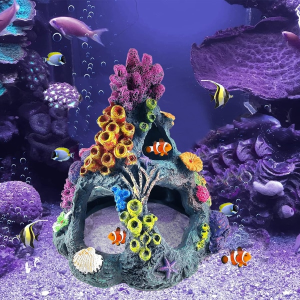 Resin Aquarium Coral Dekoration-Mountain Cave Ornaments för Betta Fish