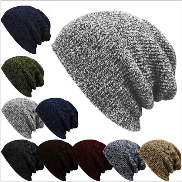 Vinter varm Beanie Hat, Strikket Hæklet Slouch Beanie Solid Ski Hat, Alsidig uldhat, kuldebestandig og varm stribet pullover hat, Unisex Wine Red