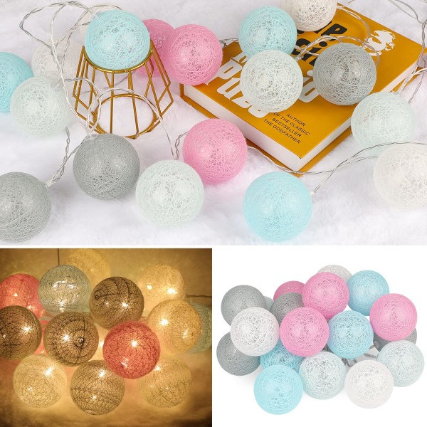 Cotton Ball Light Garland, Innendørs juledekorasjon, 3M 20er LED Globe Light, Bryllupssoverom Atmosfære-dekorasjoner, (fargerike USB)