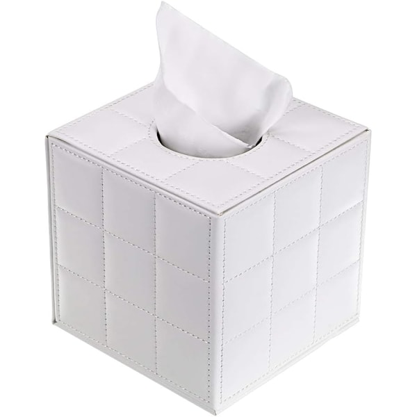 Leather Cube Tissue Box Holder - Household Office Tissue Cover Case Paper Holder Napkin Holder Desk Organizer (White Cube)