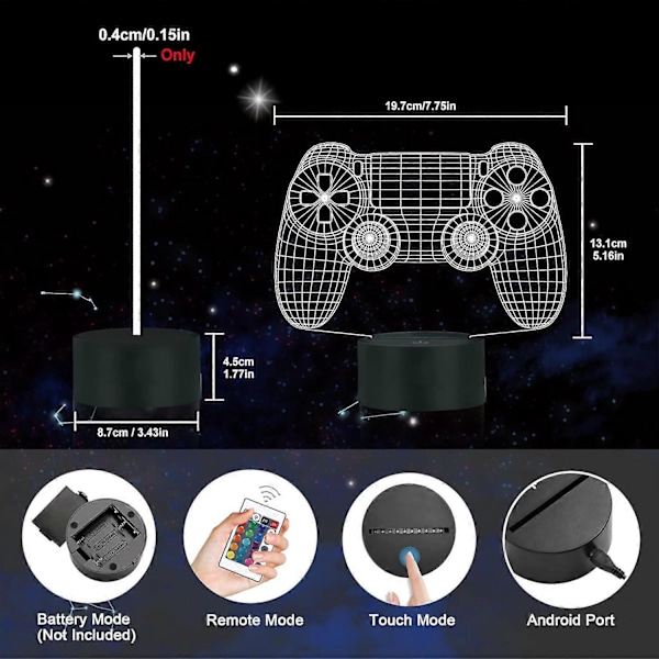 Gamepad 3D Illusion Lampe, Ammonit Controller Natlys med Fjernbetjening