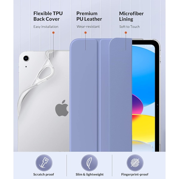 iPad 10. generasjon deksel 2022, iPad 10,9 tommer deksel, Mykt frostet gjennomsiktig TPU slankt beskyttelsesdeksel med justerbare vinkler Lavender purple