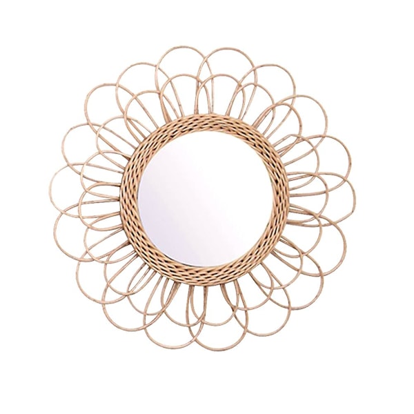 40 cm Cirkulært Rattan Solsikke Boho Hængespejl - Vægdekoration til Omklædningsrum og Makeup