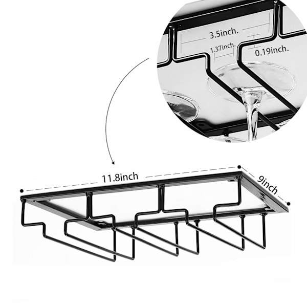 Vinglasställ - Vinglashållare för under skåp, förvaring av glas, hängare, 2-pack metallorganisatör för bar, kök, svart