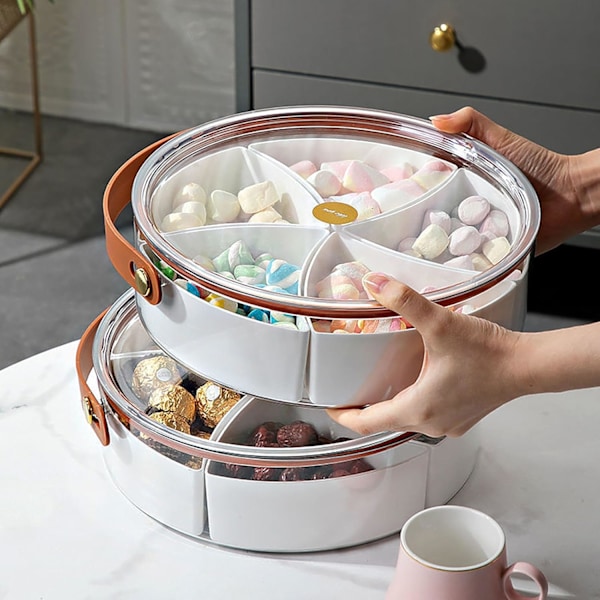 Rund transparent delad bricka, bärbar snacksbricka för godis, frukt, nötter, lämplig för fest, underhållning, picknickaptitretare bricka (transparent)