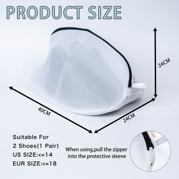 2 sett sko- og sneakersvaskposer, vaskposer gjenbrukbare vaskemaskinposer Premium mesh vaskposer for alle typer sko og reiseoppbevaring