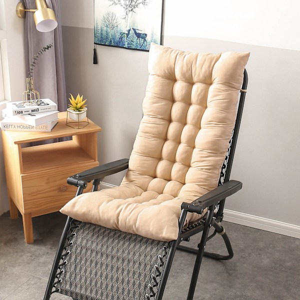 Højrygget Stolhynde, Fortykkede Havestolhynder, Udendørs Terrasseloungehynde, 3D Rektangulær Form Hynde, Beige, (48*155*8CM) Beige