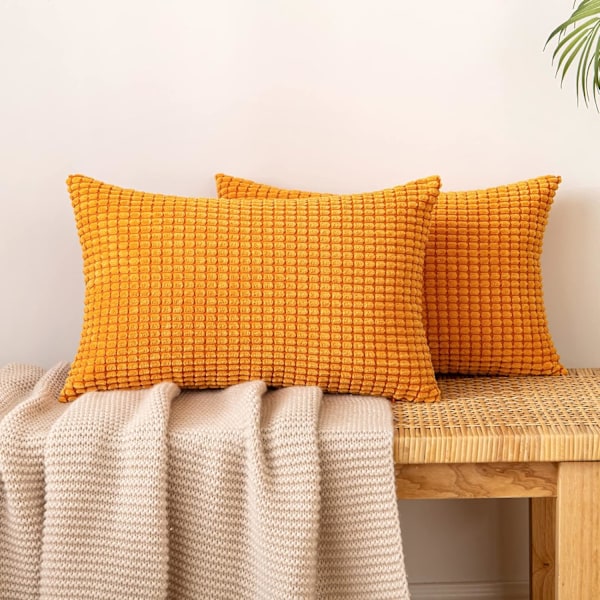 Corduroy Granule Pudebetræk Dekorative Pudebetræk Aflange Bløde Pellets Solid Pudebetræk til Sofa Soveværelse 12x20 Tommer 6#Orange