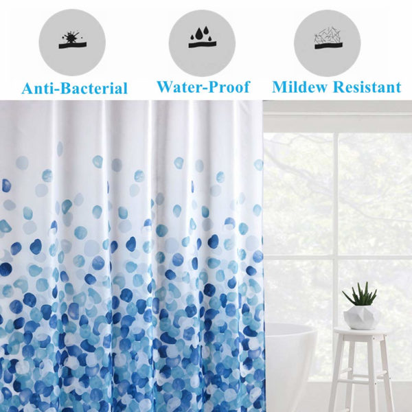 Sininen suihkuverho 180x200 cm, vedenpitävä polyesterikangas hometta hylkivä koristeellinen pitkä kylpyamme kylpyhuoneverho, 12 verhorenkaan koukut