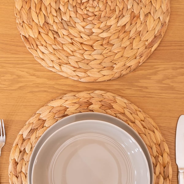 Pyöreät punotut tabletit, 6 kpl, olkinen vesihyasintti tabletti ruokapöydälle (30 cm) 30cm