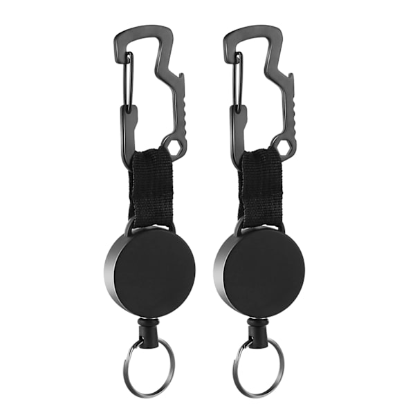 Retrakterbart Nyckelring Nyckelband Heavy Duty Utökningsbart Snöre med Bältesklämma, Badge Reel Clips Förlängare för Arbets-ID-Korthållare, Svart, 2-pack