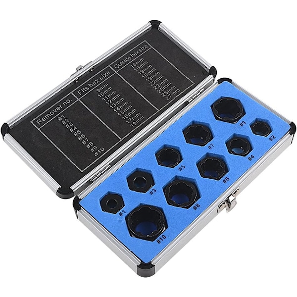 10 stk. 3/8\" Topnøgle 9-19 mm Beskadiget Møtrik Studs Udtrækker Bolt Fjernelse Låsning
