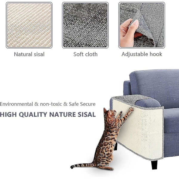Kattklös soffskydd (vänster), Kattklösmatta med naturlig sisal för möbelskydd mot katter, Klösmattskydd