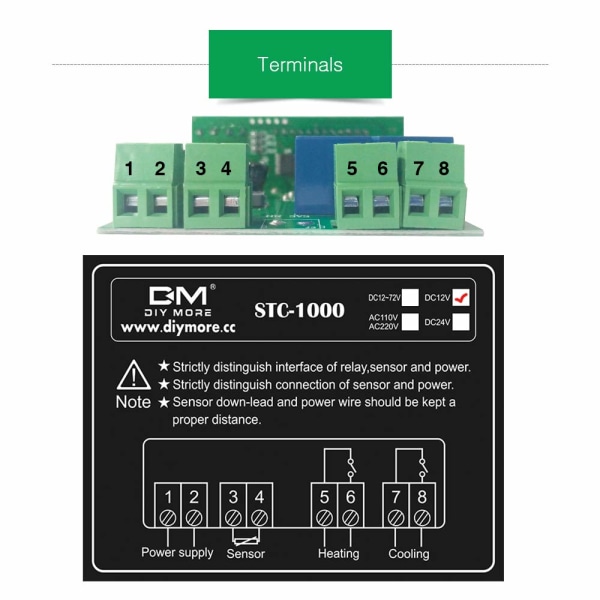 STC-1000 temperaturregulator, 12V 10A mångsidig digital termostat med NTC-sond för tätnings-, värme- och kyllucka